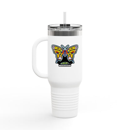 Butterfly Insulated Travel Mug – 40oz Stainless Steel Tumbler with Straw & Bold Symbol