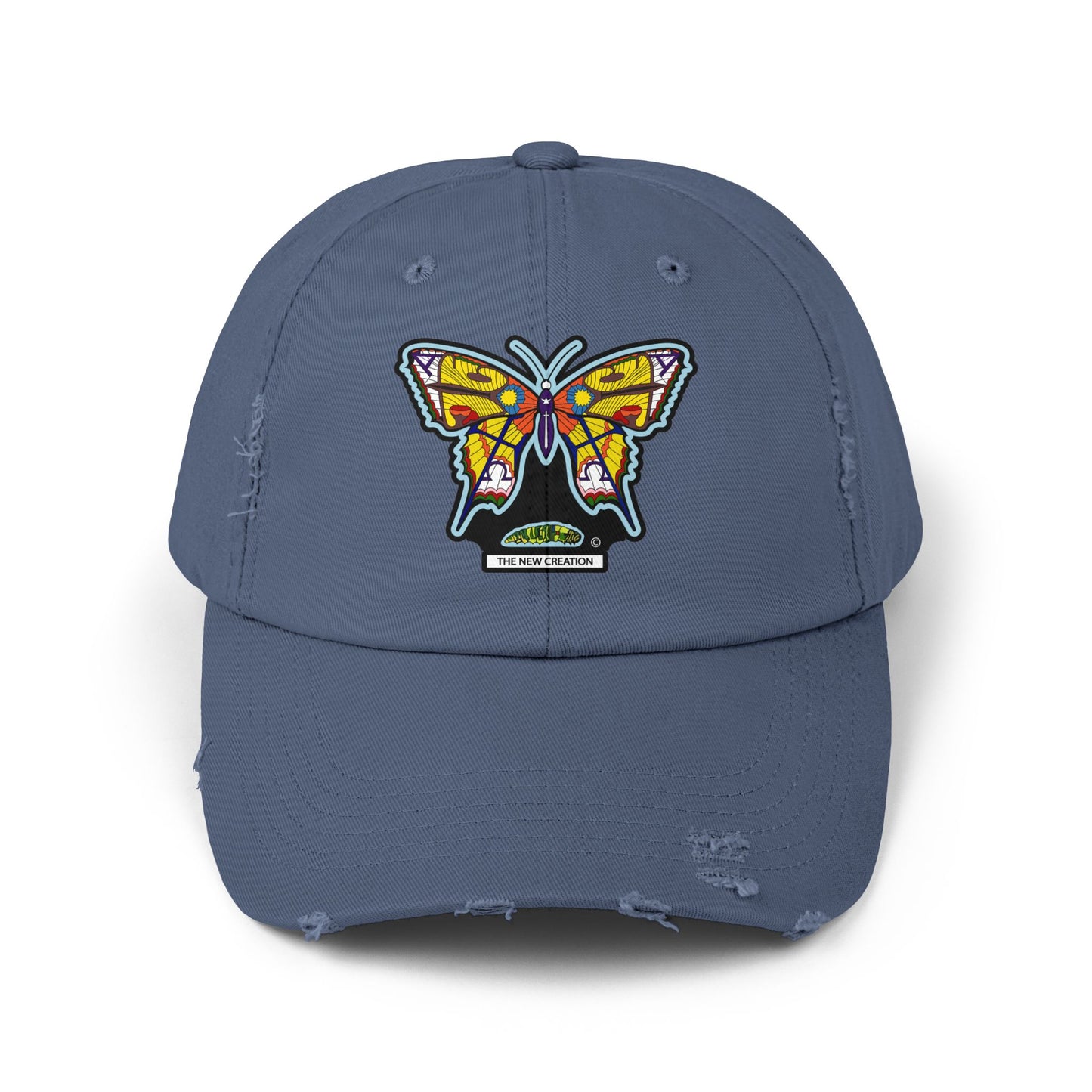 Butterfly Distressed Cap – Vintage-Style Cotton Hat with Symbolic Embroidery