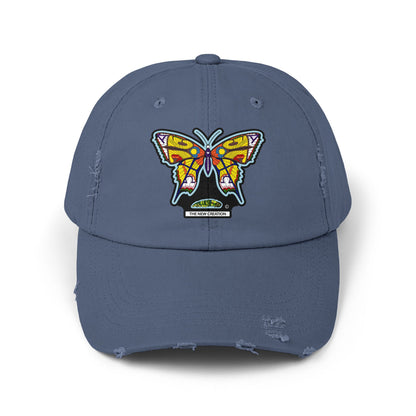 Butterfly Distressed Cap – Vintage-Style Cotton Hat with Symbolic Embroidery