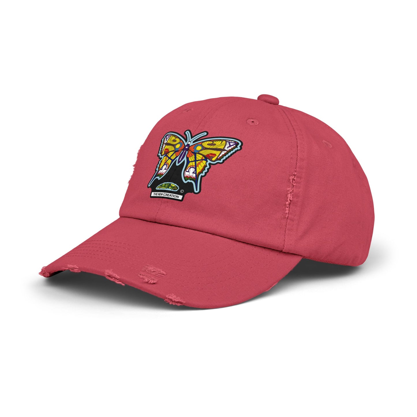 Butterfly Distressed Cap – Vintage-Style Cotton Hat with Symbolic Embroidery