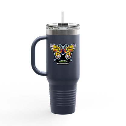 Butterfly Insulated Travel Mug – 40oz Stainless Steel Tumbler with Straw & Bold Symbol