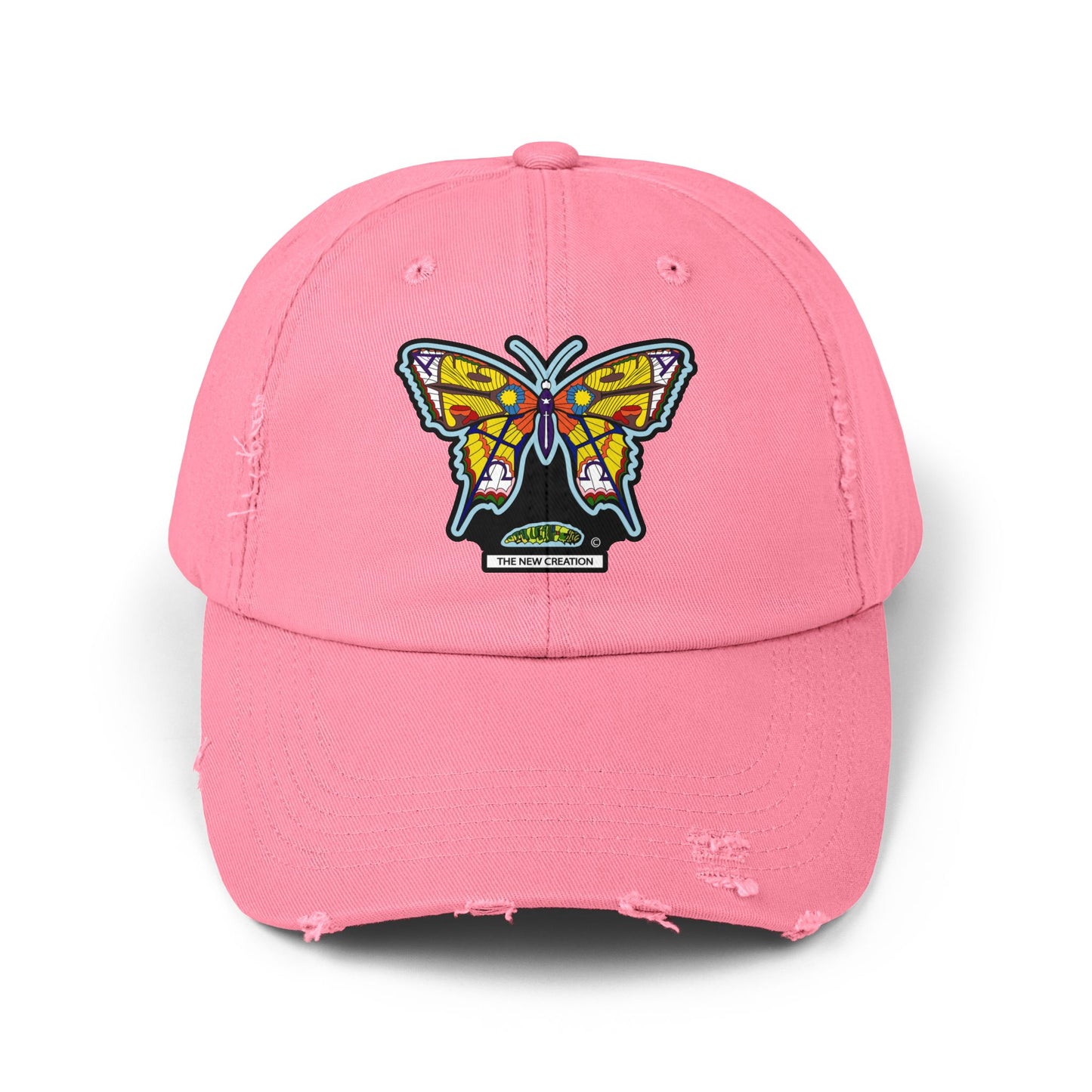 Butterfly Distressed Cap – Vintage-Style Cotton Hat with Symbolic Embroidery