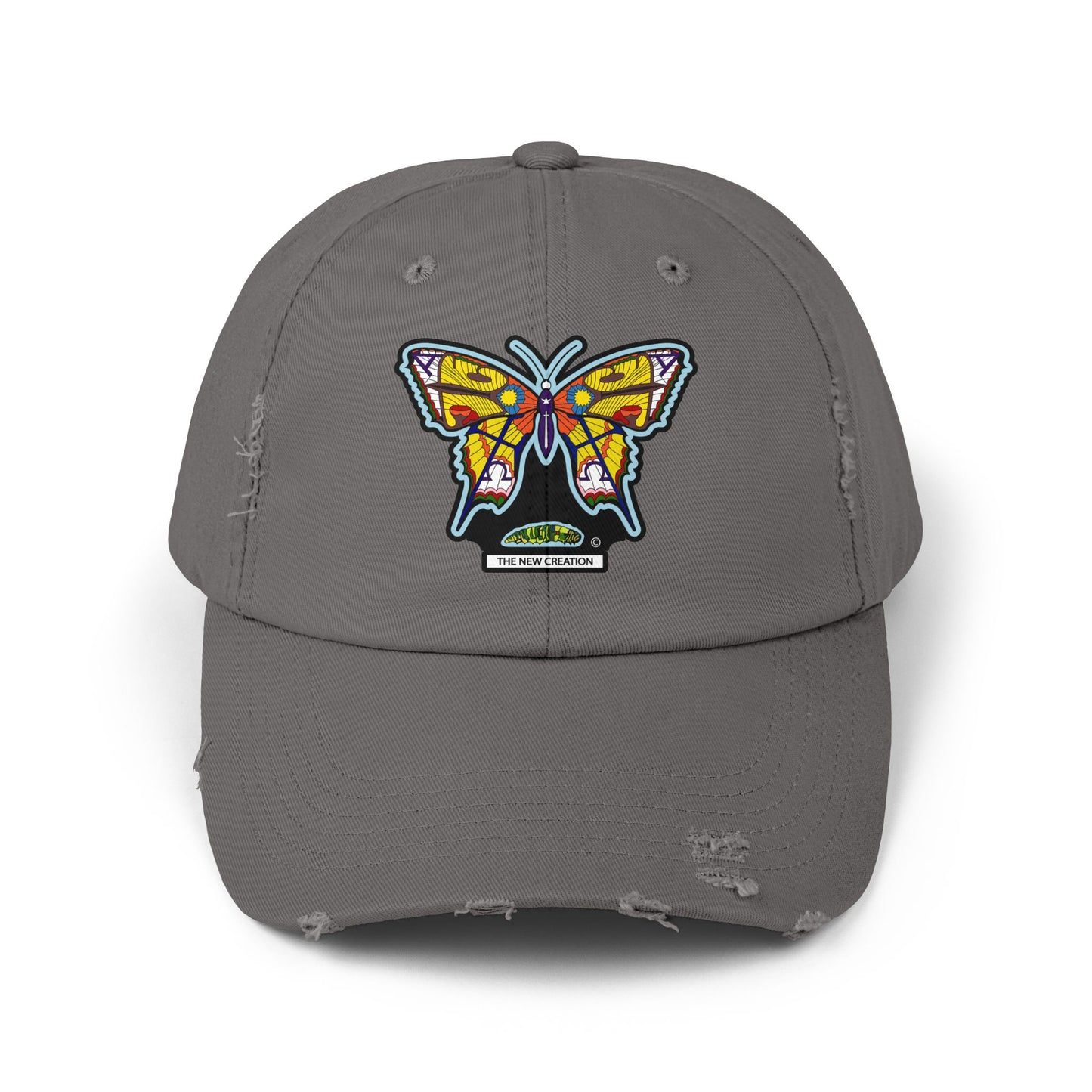 Butterfly Distressed Cap – Vintage-Style Cotton Hat with Symbolic Embroidery