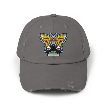 Butterfly Distressed Cap – Vintage-Style Cotton Hat with Symbolic Embroidery