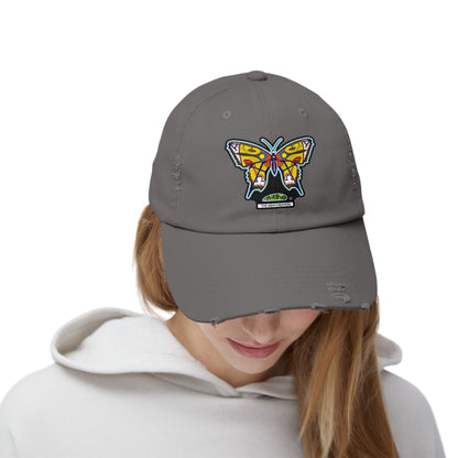 Butterfly Distressed Cap – Vintage-Style Cotton Hat with Symbolic Embroidery