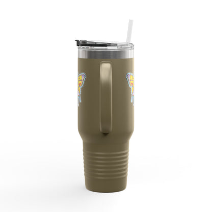 Butterfly Insulated Travel Mug – 40oz Stainless Steel Tumbler with Straw & Bold Symbol