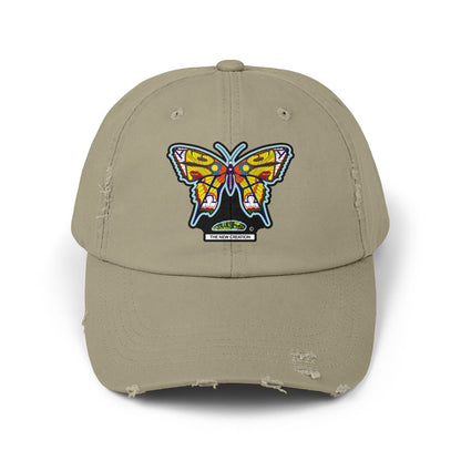Butterfly Distressed Cap – Vintage-Style Cotton Hat with Symbolic Embroidery