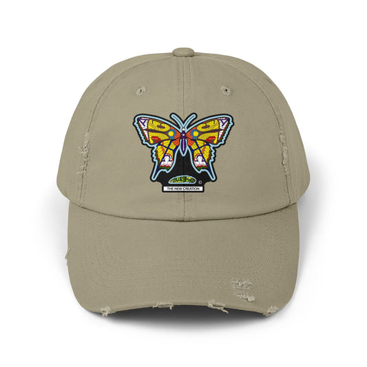 Butterfly Distressed Cap – Vintage-Style Cotton Hat with Symbolic Embroidery