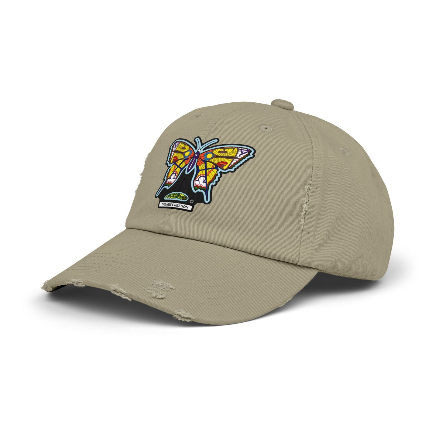 Butterfly Distressed Cap – Vintage-Style Cotton Hat with Symbolic Embroidery