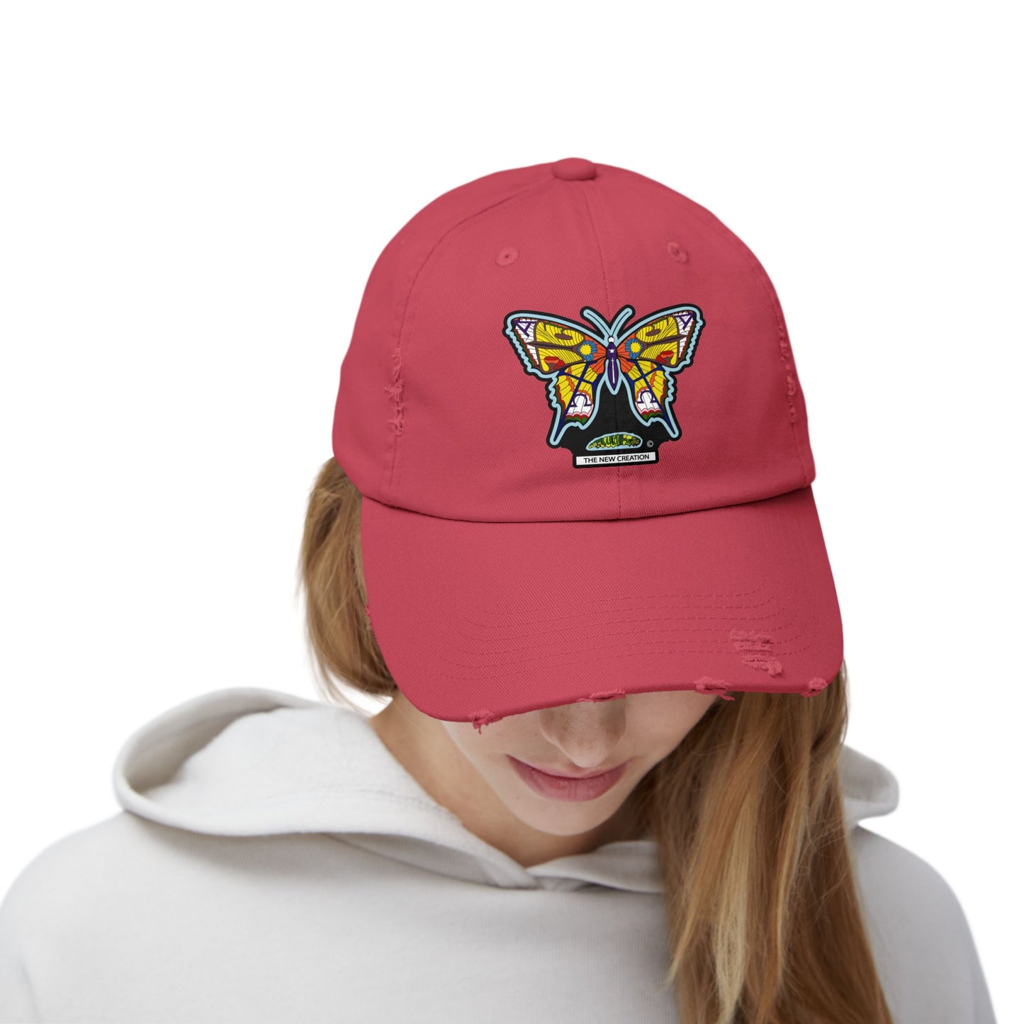 Butterfly Distressed Cap – Vintage-Style Cotton Hat with Symbolic Embroidery
