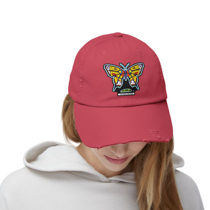 Butterfly Distressed Cap – Vintage-Style Cotton Hat with Symbolic Embroidery