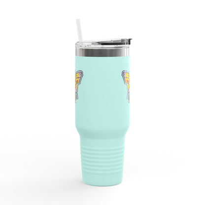 Butterfly Insulated Travel Mug – 40oz Stainless Steel Tumbler with Straw & Bold Symbol