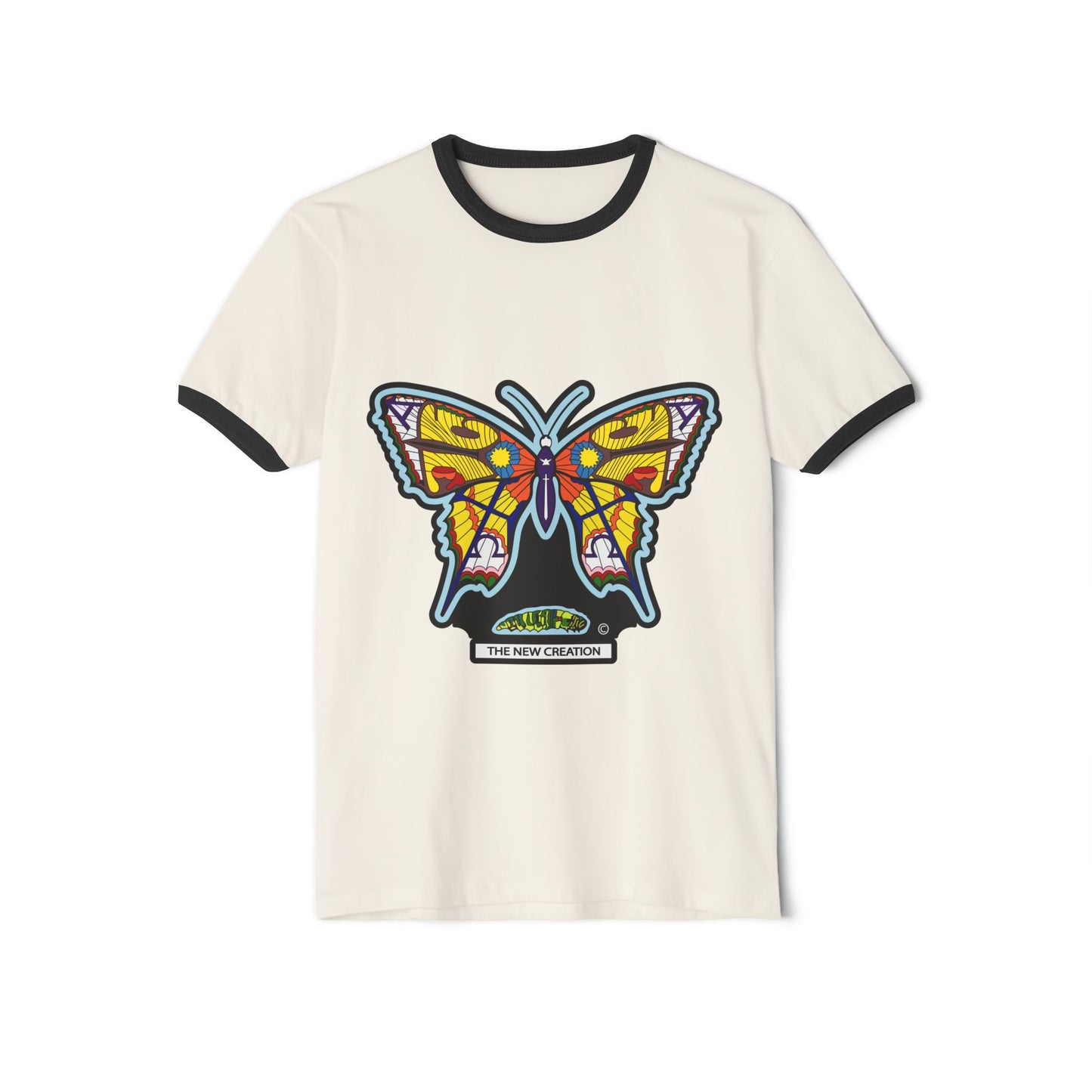 Colorful Butterfly Ringer T-Shirt, Vibrant Graphic Tee, Unisex Cotton Shirt, Gift for Nature Lovers, Boho Style Apparel