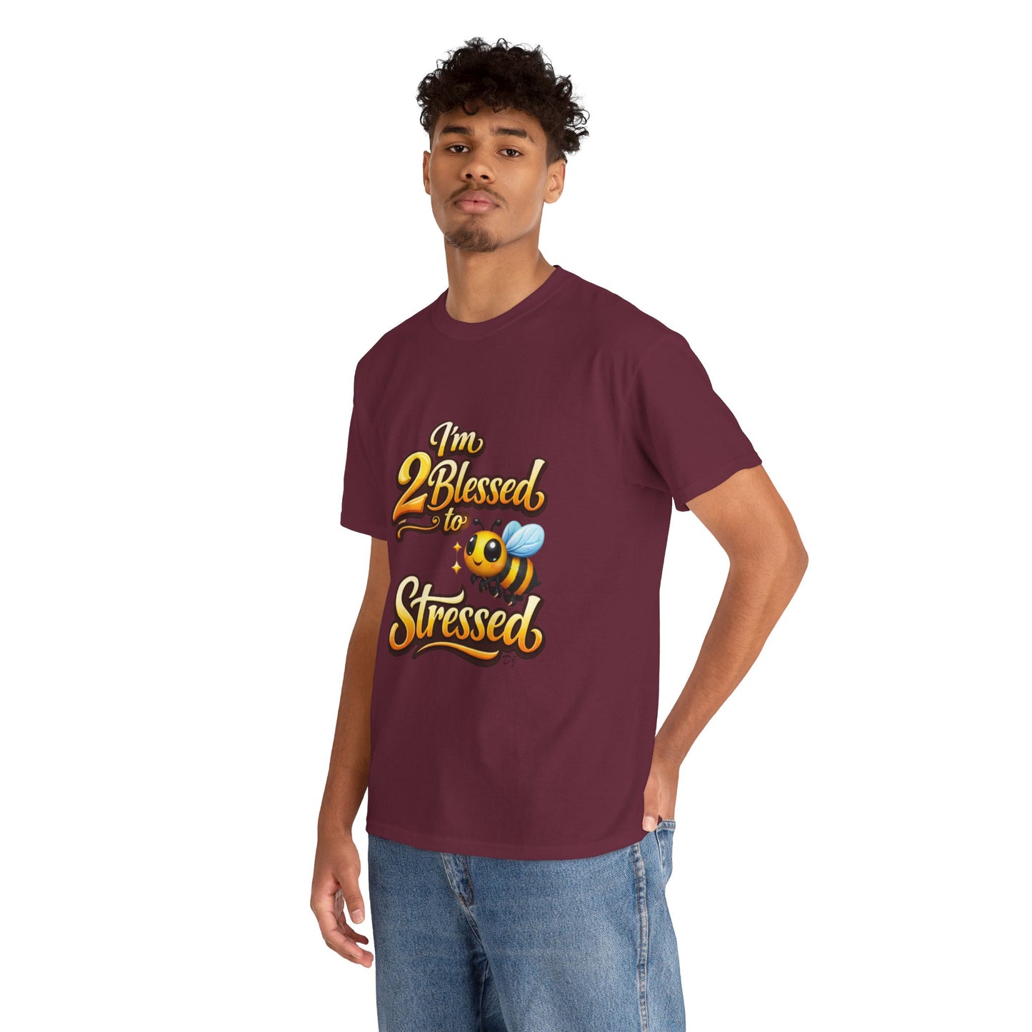 I'm 2 Blessed 2 Be Stressed Graphic Tee - Funny Inspirational Christian Shirt