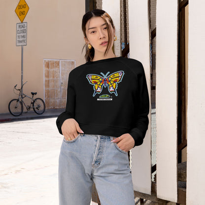 Butterfly Art Cropped Pullover – Women’s Soft Fleece Crop Sweatshirt with Empowering Design