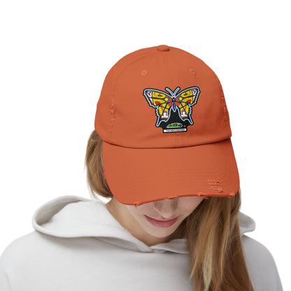 Butterfly Distressed Cap – Vintage-Style Cotton Hat with Symbolic Embroidery