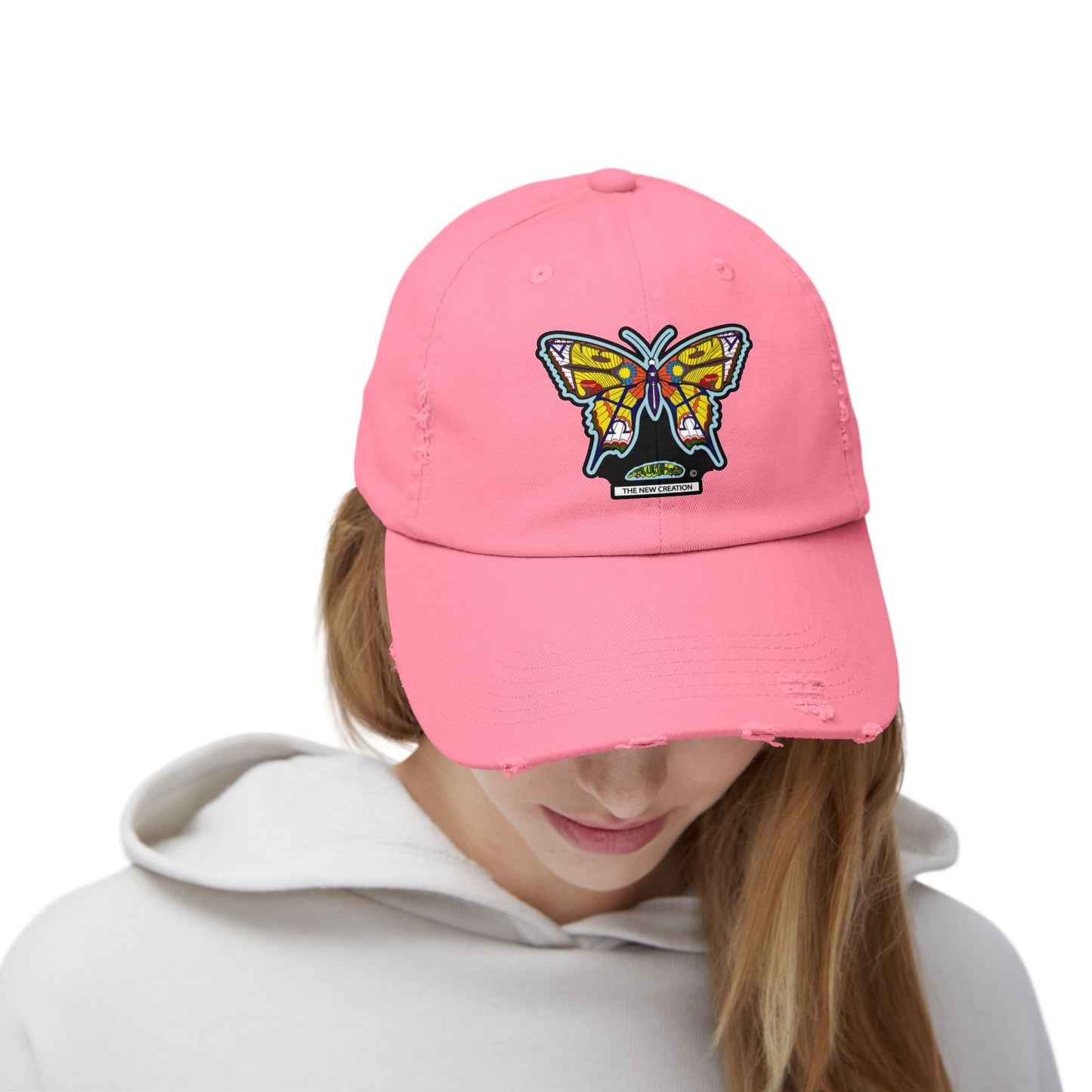 Butterfly Distressed Cap – Vintage-Style Cotton Hat with Symbolic Embroidery