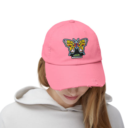 Butterfly Distressed Cap – Vintage-Style Cotton Hat with Symbolic Embroidery